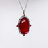 Blood Red Oval Stone In Silver Finish Pewter Frame Pendant Necklace...