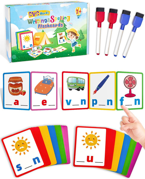 Montessori Educational Toys Gifts for 3 4 5 6 Year Old Kids, CVC Word Writing & Spelling Flash Cards, Preschool Learning Toddler Activities, Kinde...