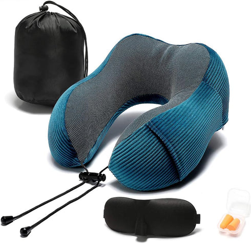 Memory Foam Neck Pillow with 360-Degree Head Support Lightweight Comfortable Travel Airplane Pillow with Storage Bag for Sleeping, Traveling,Car, ...