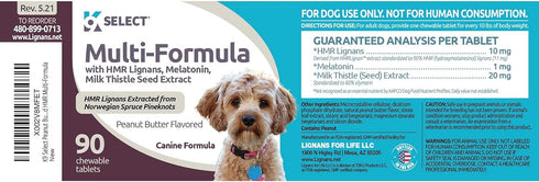Multi-Formula Dog Supplement for Smaller Dogs - 10mg HMR Lignans, 1mg Melatonin, 20mg Milk Thistle - Helps Heart, Liver, Digestion, Skin & Coat He...