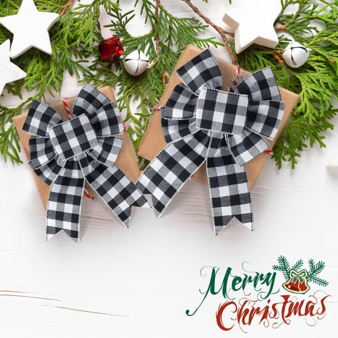 19.6 Yard 2.5 inch Wide Buffalo Plaid Ribbons Wired Edges, 2 Rolls Black and White Checkered Ribbon for Christmas Tree Gift Decorations...