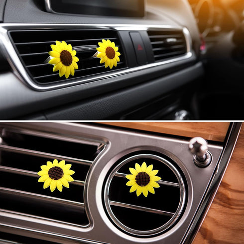 8 Pcs Cute Sunflower Steering Wheel Cover Yellow Keychain for Women Delightful Car Accessories Leather Bracelet Key Ring Car Handbrake Cover Gear ...