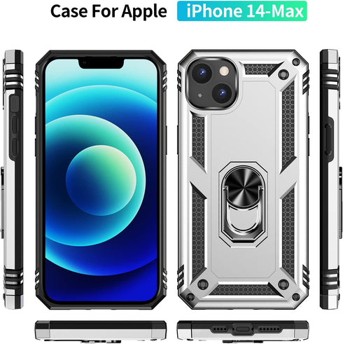 Military Grade Drop Impact for iPhone 14 Plus Case 360 Metal Rotating Ring Kickstand Holder Armor Heavy Duty Shockproof Case for iPhone 14 Plus Ph...