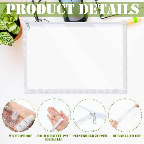 12 Pieces Clear Zipper Pouches, PVC Zipper Storage Bags, Folder Storage Pouches, Waterproof Document Pouch for School Office (White,10 x 8 x 0.2 I...