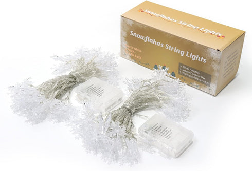 2 Pack Christmas Snowflakes String Lights Outdoor, 50LED 24FT Snowflake Decorative Xmas Lights Battery Operated, 8 Lighting Modes & Timer, Waterpr...