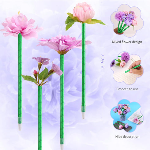 Flower Pens Gifts Valentines Mother's Day 15 Pcs Artificial Mixed Rose Pens Party Favors Birthday Wedding Office School Supplies for Mom Girls Sis...