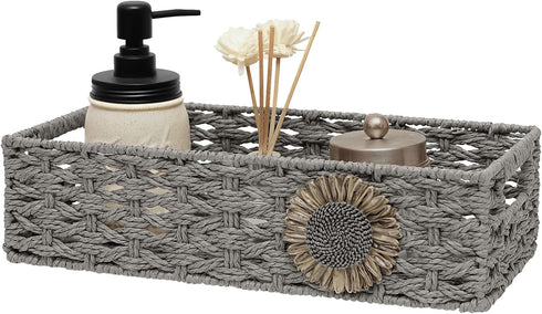 Toilet Paper Basket for Tank Top Bathroom Baskets for Organizing Bathroom Tray for Counter Storage Basket for Bathroom Organizer-Gey...