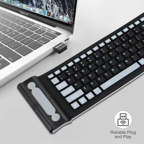 sungwoo Wireless Silicone Keyboard, 2.4GHz Wireless, Foldable Rollup Keyboard, Waterproof, Dustproof and Lightweight, Perfect for PC, Notebook, La...