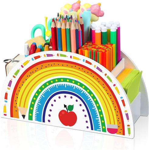 Funrous Wooden Rainbow Pencil Holder Pen Holder Teacher Appreciation Gifts from Students Pencil Organizer Brushes Makeup Brush Crayon School Teach...