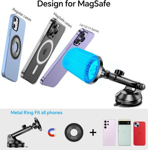 for iPhone MagSafe Car Mount? Windshield + Vent + Dash ?Window Magnetic Phone Holder Car Magsafe Accessories?20 Magnets+ Suction Cup?for iPhone 15...