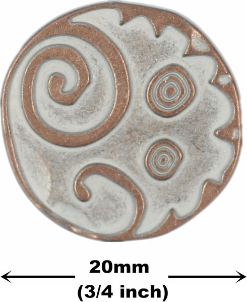 Bezelry 12 Pieces Swirl and Circles Metal Shank Buttons. 20mm (3/4 inch) (Copper White Patina)...