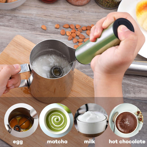 Rechargeable Milk Frother, Electric Coffee Foamer, Handheld Drink Mixer for Latte, Cappuccino, Coffee, Eggs, Hot Chocolate, Protein,Green...