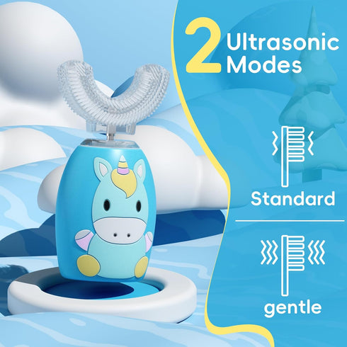 U Shaped Toothbrush Kids Electric Age 2-12 with 4 Brush Heads,Rechargeable Toothbrush for Kids with 2 Modes,360-Degree Cleaning IPX7 Waterproof De...