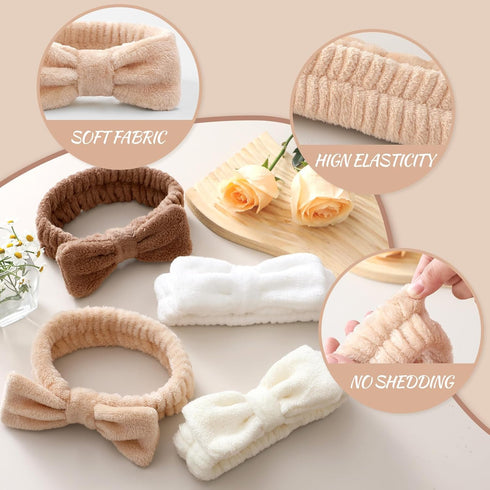VITEVER 4 Pack Spa Headband for Washing Face, Girls Makeup Bow Tie Hair Band, Microfiber Women Headbands, Elastic Headband to Wash Face Skincare, ...