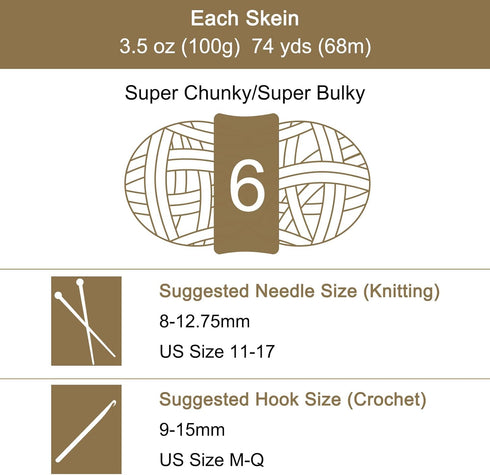 2Skeins Chenille Yarn Blanket Yarn 2x100g/7.1oz #6 Super Bulky Polyester Soft Knitting for Crochet Weaving Bag Scarf Hat, Brown......