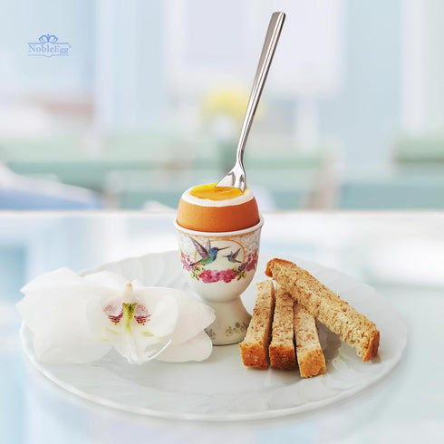 NobleEgg Egg Cups for Soft Boiled Eggs - Vintage Style Porcelain Egg Cups Holders, Authentic Egg Spoons, Stainless Steel...