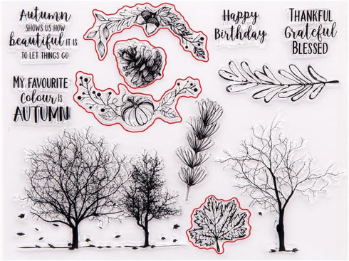 Autumn Trees Clear Stamps for Card Making Leaves Words Transparent Silicone Stamp DIY Scrapbooking Supplies Embossing Paper Card Album...