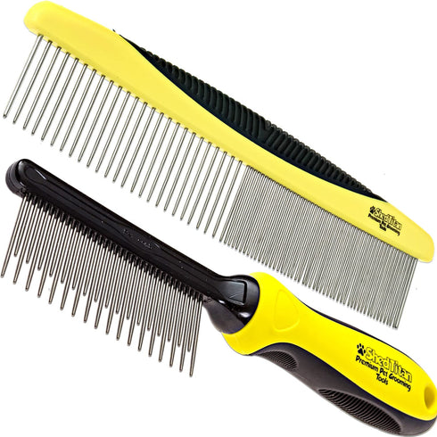 Metal Dog Comb for Matted Hair & Detangler Combs Set - Remove Tangles & Matted Fur - Easy Safe Cat & Dog Combs for Grooming Doodles...