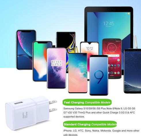 Adaptive Fast Charger, Qihop 3-Pack USB Wall Charger Fast Charging Block Travel Adapters Compatible for Samsung S21 S20 S10e S9 S8 Plus, Note 8 9 ...