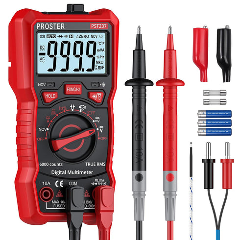 Proster Digital Multimeter 6000 Counts TRMS Auto Range NCV Detector DC AC Voltage Current Meter Temperature Capacitance Resistance Diode Continuit...