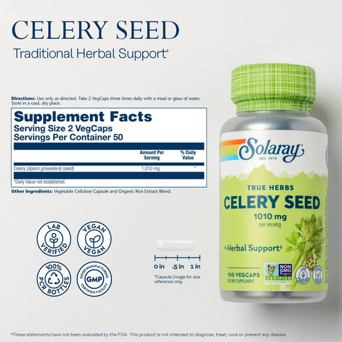 Solaray Celery Seed, 505mg, 100 Vegetarian Capsules...