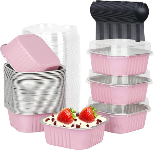 LNYZQUS 10oz Mini Cake Pans With Lids 40 Pack, Aluminum Foil Square Brownie Baking Cups,Disposable 4”x4” Large Cupcake Pan,Jumbo Muffin Tin Rameki...