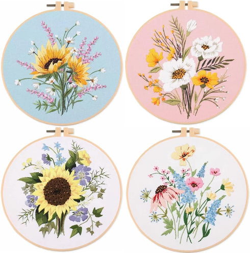 Highkick Embroidery Kit for Beginner,Embroidery Kit for Adults, All in one, Wild Flower, 4 Pack......