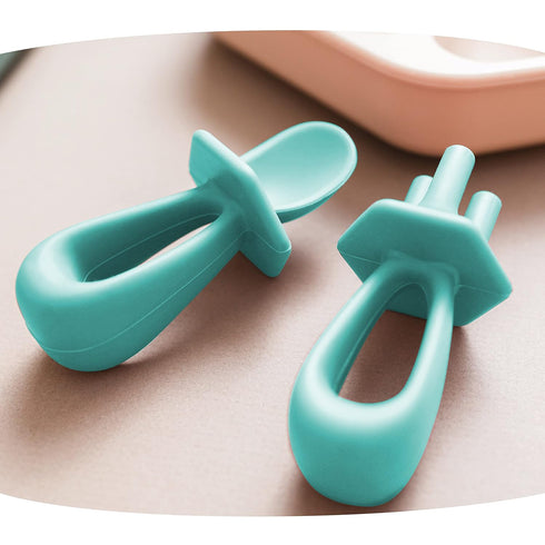 Tiny Twinkle Silicone Training Utensils - Baby Spoons and Baby Forks For Self-Feeding Training - Silicone Baby Led Weaning Utensils For Toddlers A...