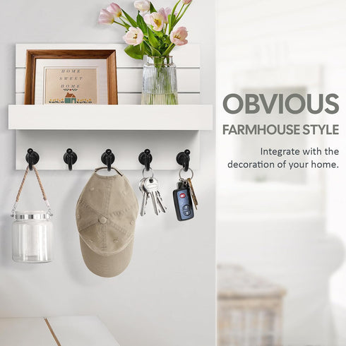 Key Holder for Wall: Easy Installation Mail Organizer Wall Mount Hanging Key Rack for Kitchen and Entryway Decor with 5 Sturdy Key Hooks (White)...