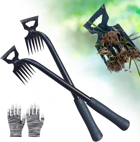 2Pcs Gardening Hand Weeder Tools, 2024 New Weeding Artifact Uprooting Weeding Tool, Manganese Steel Weed Removal TooL, 6 Teethes Dual Purpose Manu...