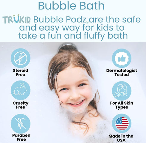 TruKid Bubble Podz Bubble Bath for Baby & Kids, NEA-Accepted for Eczema, Gentle Refreshing Colloidal Oatmeal Bath Bomb for Sensitive Skin, pH Bala...