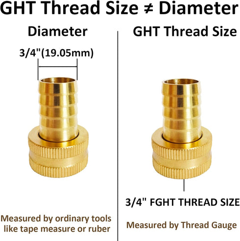 2Pcs 3/4" Barb x 3/4" Female GHT Thread Swivel Hex Brass Garden Water Hose Pipe Connector Copper Fitting with Stainless Clamp House/Boat/Lawn/Powe...