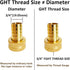 2Pcs 3/4" Barb x 3/4" Female GHT Thread Swivel Hex Brass Garden Water Hose Pipe Connector Copper Fitting with Stainless Clamp House/Boat/Lawn/Powe...