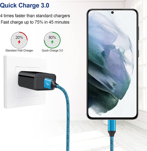 30W Fast Car Charger Type C Cable QC3.0 Wall Plug Fast Charging for Samsung Galaxy A25 A15 A53 A03S A14 A13 S23 S22 Ultra S21 S10 S9 S10 S8 Plus A...