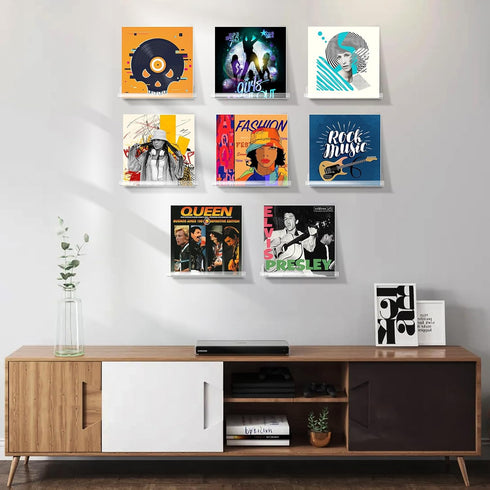 8 Pack Vinyl Record Shelves 12inch Clear Vinyl CD Holder Storage Wall Mount Display Acrylic Floating Shelf for Wall Decor...