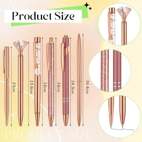 Ballpoint Pen Holder with 6 Glitter Bling Pen Rose Gold Diamond Pencil Holder Jeweled Gold Makeup Brush Holder Organizer for Women Girl Office Sch...