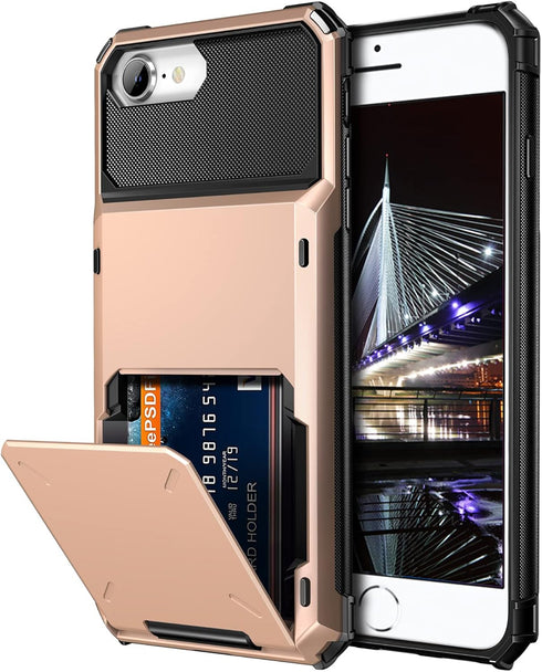 Vofolen Case for iPhone 8 Plus 7 Plus 6s Plus Wallet Card Holder 4-Slot Pocket Scratch Resistant Dual Layer Protective Bumper Rugged Rubber Armor ...