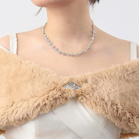Unicra Bride Silver Necklace Earrings Set Crystal Bridal Wedding Jewelry Set Rhinestone Choker Necklace for Women and Brides...