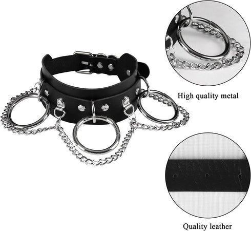 4Pcs Halloween Cool Steampunk Heart Shaped Rock Rivet PU Leather Choker Collar Necklace Punk Leather Necklaces Gothic Collar Necklace Halloween Co...