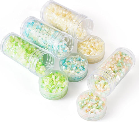 Craftdady 3300Pcs Green Glass Bugle Seed Beads Small Crystal Round Pony Beads Column Tube Waist Bead Kits Embroidery Beads for Summer Crafts DIY B...