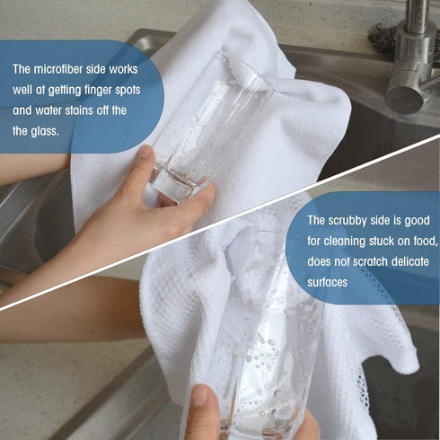 SINLAND Wholesale Microfiber Dish Cloth Best Kitchen Cloths Cleaning Cloths with Poly Scour Side 12Inchx12Inch 10 Pack White...