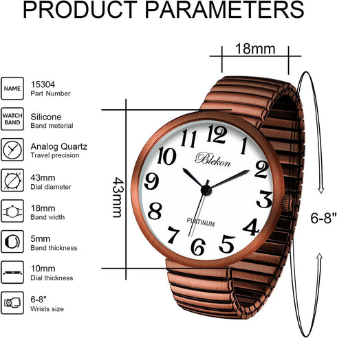 Blekon Collections New Super Large Face Stretch Band Japanese Movement PC21J Fashion Watch (Copper)...