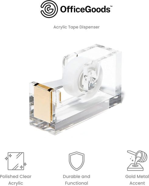 OfficeGoods Modern Acrylic Tape Dispenser - Non-Slip Rubber Holder Bottom- Appealing Design, Perfect for Home, School or Office Desk - Holds Small...