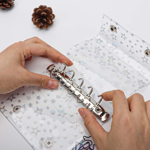A8 Starry Clear Binder Cover Soft PVC A8 Size Refillable Binder Cover 5-Ring Double Snap Button Closure Notebook Binder Folder Personal File Organ...