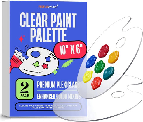 2-Pack Professional Clear Mixing Palette | Lightweight Oval Plexiglass Paint Tray | Ergonomic Non-Stick Surface for Acrylic & Oil Painting | 10x6 ...