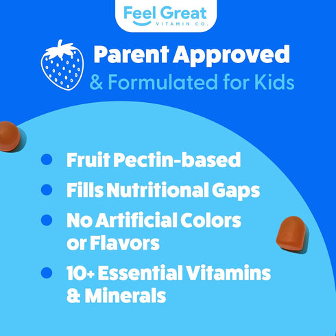 Feel Great Kids Multivitamin Gummies | Citrus & Strawberry Flavored Vitamins for Kids | Multivitamin Gummies with Vitamin D for Bone, Muscle & Imm...