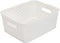 Simplify Small Resin Wicker Tote | Storage Bin | Plastic Organizer | Carrying Handles | Bathroom | Pantry | Accessories | Cleaning Products | Whit...