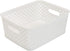 Simplify Small Resin Wicker Tote | Storage Bin | Plastic Organizer | Carrying Handles | Bathroom | Pantry | Accessories | Cleaning Products | Whit...