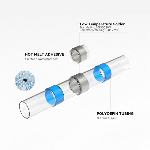 HKS 200 PCS Solder Seal Wire Connectors - Blue 16-14 AWG - Heat Shrink Solder Butt Connectors - Automotive Marine Boat Crimp - Waterproof and Insu...
