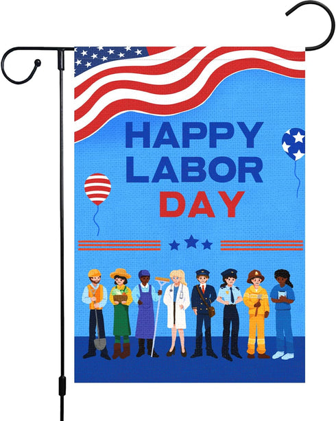 Louise Maelys Happy Labor Day Garden Flag 12x18 Double Sided Vertical, Burlap Various Occupations People Small Garden Yard Flags Labor Day Outside...